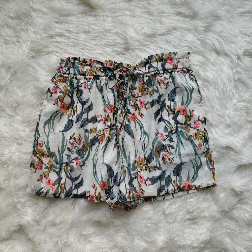 Walter Baker Sheer Layered Floral Paper Bag Shorts, SIZE Medium